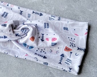 Cat and Fish Headband for Women | Turban Headband | Knot Headband | Twist Headband | Yummy Soft Headband | Yoga Headband | Nurse Headband