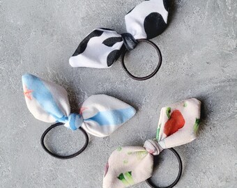 Mini Bow Hair Ties for Women and Girls | Hair Bow | Girl's Elastic Hair Tie | Bunny Ear Bows