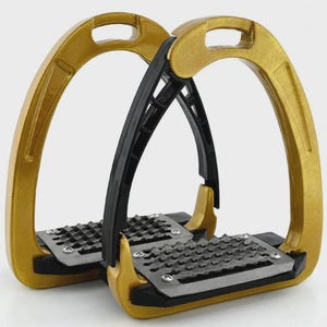 English Horse Safety Stirrups 4.75" Quick Release Aluminum Stirrup Irons Non-Slip Gold Pair