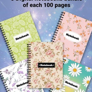 Digitale notitieboekenset met bloemen | Bundel met 5 notebooks (digitale download)