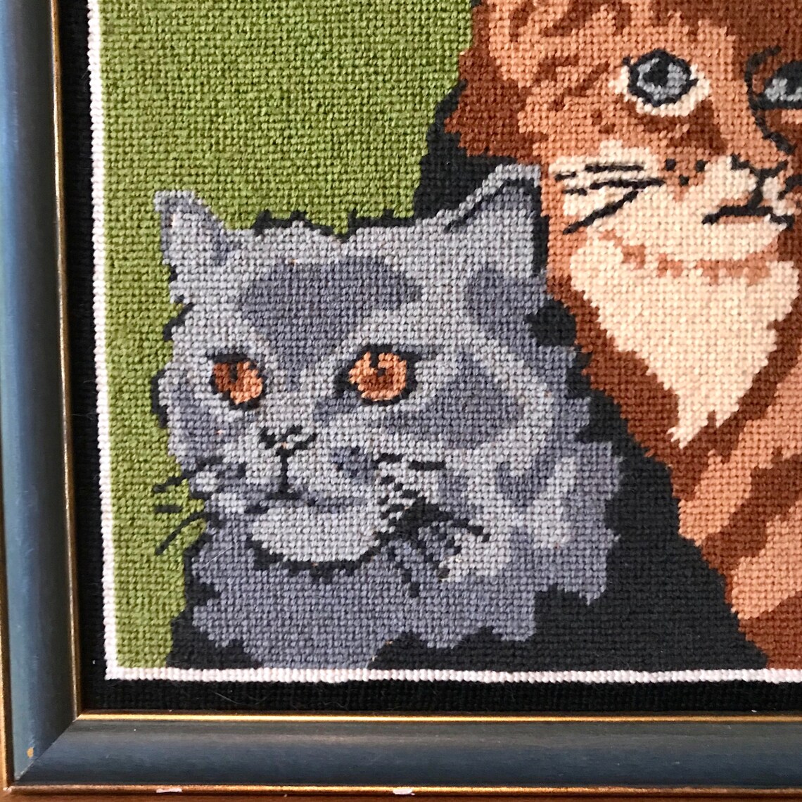 Vintage Cats Needlepoint in Wooden Frame 11 1/2 x 11 Etsy