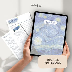 Van Gogh Digital Notebook, Starry Night iPad Planner, GoodNotes Template Set, 7 Page PDF Bundle, Instant Download Cloud Access