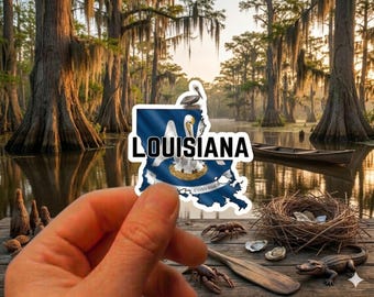 Louisiana State Sticker - Brown Pelican & Flag Decal