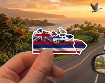 Hawaii State Sticker - Nene Goose & State Flag Decal