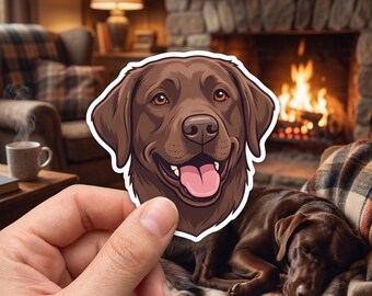 Chocolate Labrador Sticker, Happy Brown Dog Face, Smiling Puppy Vinyl Decal, Cute Pet Illustration Art