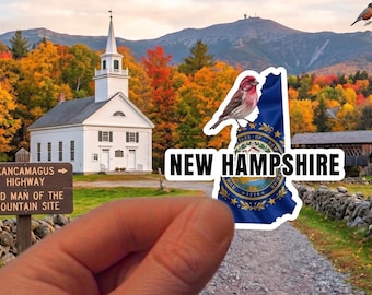 New Hampshire State Sticker - Purple Finch & State Flag Decal
