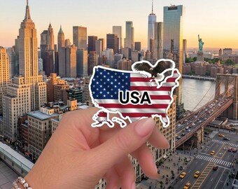 USA Map Sticker - Bald Eagle & American Flag Decal