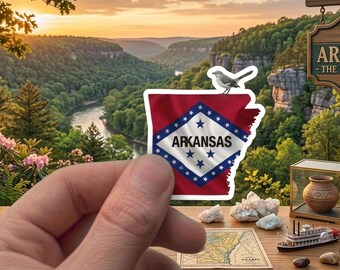 Arkansas State Sticker - Northern Mockingbird & Flag Decal