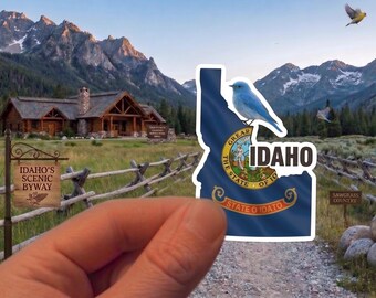 Idaho State Sticker - Mountain Bluebird & State Flag Decal