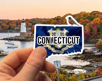Connecticut State Sticker - American Robin & State Flag Decal