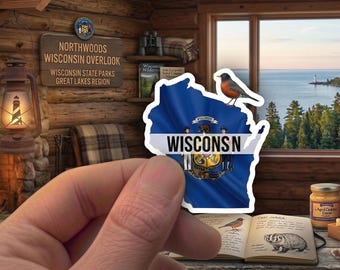 Wisconsin State Sticker - American Robin & Flag Decal