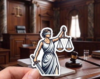 Lady Justice Sticker, Law Student Gift, Lawyer Decal for Water Bottle, Attorney Laptop Sticker, Paralegal Gift, Blind Justice Decal