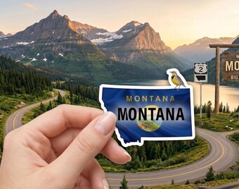 Montana State Sticker - Western Meadowlark & State Flag Decal
