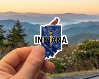 Indiana State Sticker - Northern Cardinal & State Flag Decal