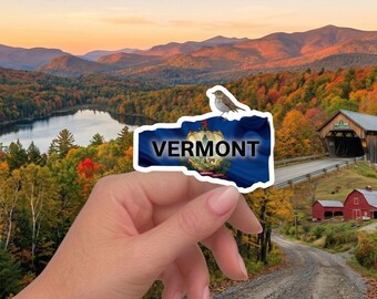 Vermont State Sticker - Hermit Thrush & State Flag Decal