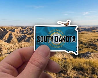 South Dakota State Sticker - Pheasant & Flag Decal