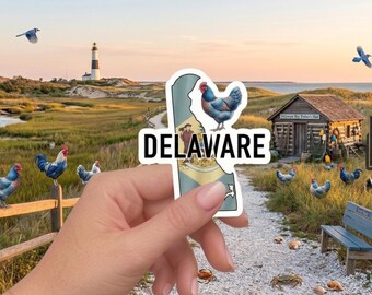 Delaware State Sticker - Blue Hen & State Flag Decal