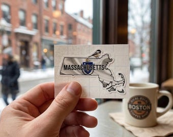 Massachusetts State Sticker - Chickadee Bird & Flag Decal