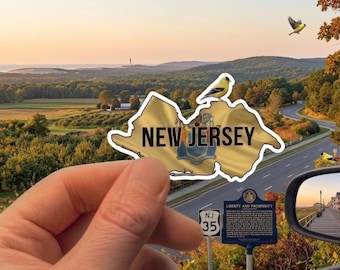 New Jersey State Sticker - Eastern Goldfinch & State Flag Decal