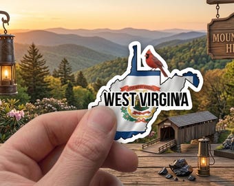 West Virginia State Sticker - Northern Cardinal & Flag Decal