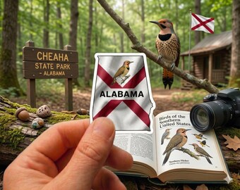 Alabama State Sticker - Northern Flicker (Yellowhammer) & Flag Decal