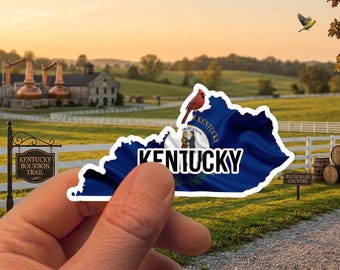 Kentucky State Sticker - Northern Cardinal & State Flag Decal