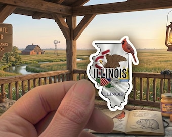 Illinois State Sticker - Northern Cardinal & Flag Decal