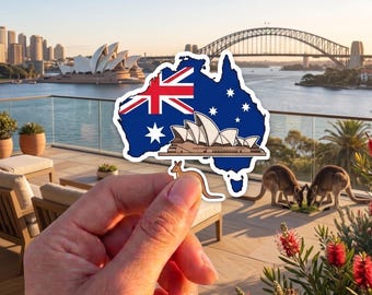 Diseño de pegatina con mapa de Australia, bandera australiana en la Ópera de Sídney, calcomanía de vinilo con ilustración de canguro, arte de viajes a Australia