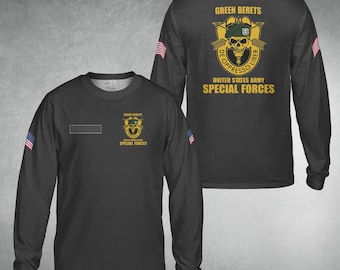 Custom Name US Army Green Beret Special Forces AOP Long Sleeve Shirt