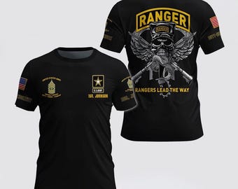 T Shirt, US  Vintage Ranger 3D T Shirt Custom Your Name And Rank, Veteran T Shirt Long Sleeve Shirt - Tank top -  Short Sleeve