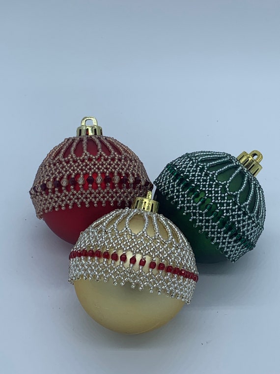 Set Of 3 Beaded Christmas Ornaments Etsy