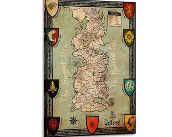 Thrones Game Fire Westeros Map Wall Art Poster Picture Print Living Room Walls Decor Home Posters