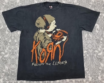 Vtg 1998 Korn Follow the Leader T-shirt Gray M 90s Nu Metal Hard