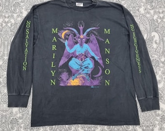 Camiseta vintage de Marilyn Manson: "Cuando soy Dios, todos mueren", impresión gráfica grande