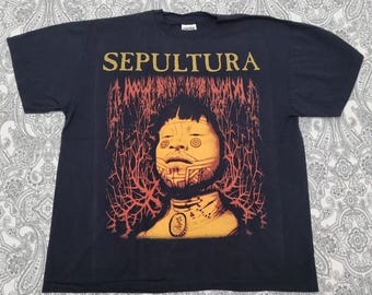 Vintage 90s Sepultura Roots Cotton Black T-shirt Heavy Cotton Tee