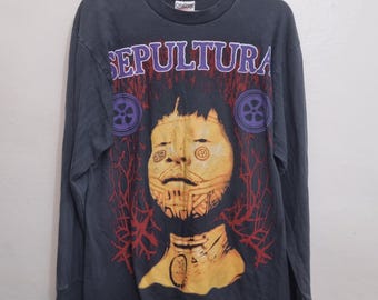 Vintage Sepultura Roots Metal Band T-Shirt Size Large Long Sleeve Graphic Print Tee