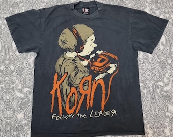 Vtg 1998 Korn Follow the Leader T-shirt Gray M 90s Nu Metal Hard