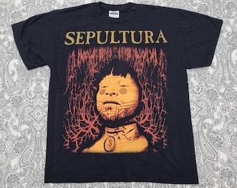 Vintage 90s Sepultura Roots Cotton Black T-shirt Heavy Cotton Tee