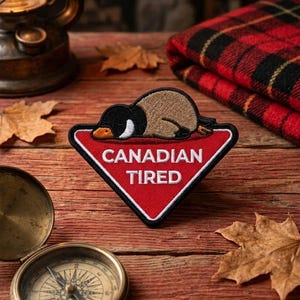 Canadian Tired Patch, Funny Canada Goose Parody Iron On Badge, Relatable Humor Goose Applique, Great White North Gift, Sleepy Animal Decor