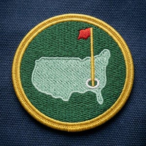 Round Masters Golf Patch, Green & Gold USA Map Embroidered Iron On, Masters Tournament Applique for Polo Hat Bag, Golf Fan Gift, DIY