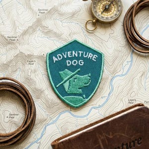 Adventure Dog Embroidered Patch, Hiking Dog Scout Badge, Outdoor Pet Iron On, Dog Lover Camping Gift, Canine Wilderness Applique