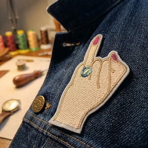 Elegant Hand with Ring Patch, Stitched Fine Detailed Embroidered Iron On, Aesthetic Applique for Jacket Bag, Personalized Dainty Jewelry DIY