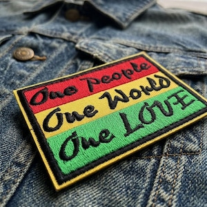 One Love Reggae Patch, Rasta Colors One World One People Embroidered Iron On, Bob Marley Style Applique for Denim Jacket Bag, Peace Gift