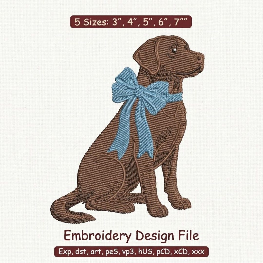 Lab Machine Embroidery Design Chocolate Labrador Embroidery Design, Lab Dog With Bow Machine ...