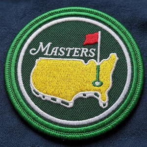 Round Masters Golf Patch, Masters Tournament Green & Gold Embroidered Iron On, USA Map Applique for Jacket Polo Hat, Golf Fan Gift, Cool
