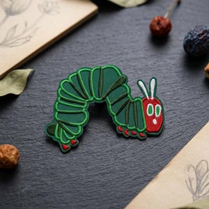 Hungry Caterpillar Patch, Green Insect Embroidered Badge, Teacher Appreciation Gift, Kids Book Character Iron On, Cute Caterpillar Applique