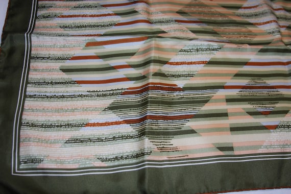 Silk Scarf / Bandana Green Geometric Stripes 29 x