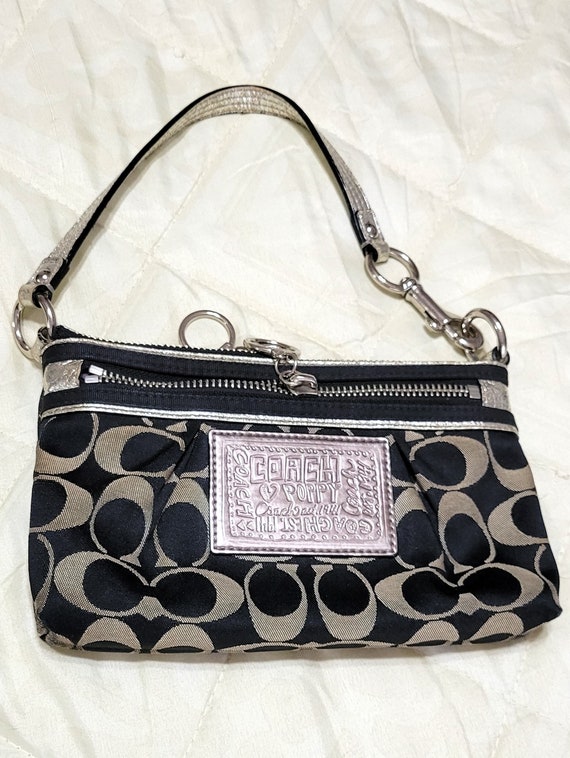 COACH Poppy Wristlet Brown/Black Logo Design Fabri