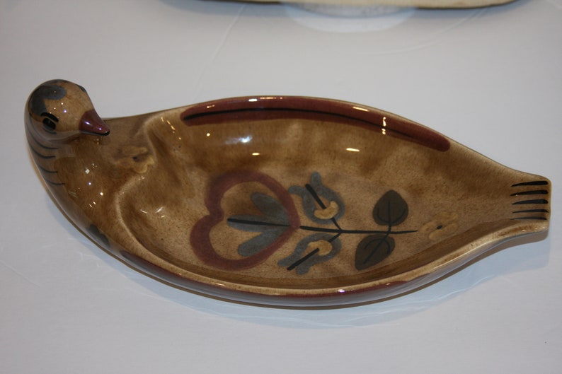 California Pottery Cleminson Distelfink Bird Dish Bread Plate Vintage Tan
