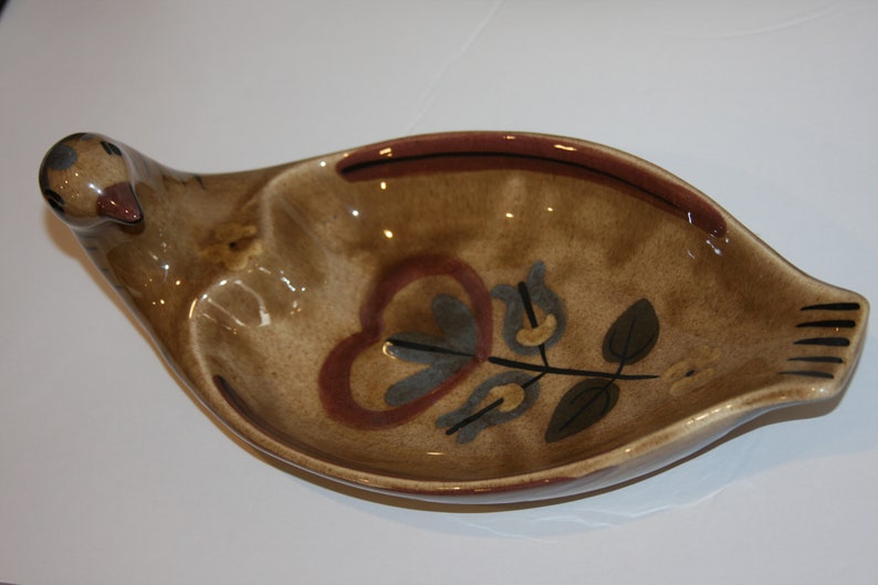 California Pottery Cleminson Distelfink Bird Dish Bread Plate Vintage Tan